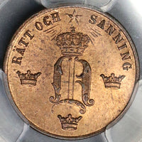 1858/7 PCGS MS 65 RD Sweden 1/2 Ore Oscar I RED Coin POP 1/0 (19032802C)