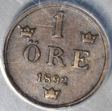 1892 ANACS VF 25 Sweden 1 ore Oscar II Key Date Coin (20010801C)