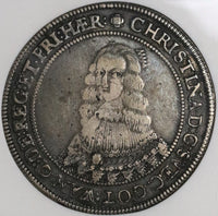 1652 NGC VF 25 Sweden Christina Riksdaler Silver Crown Christ Coin (21052501D)