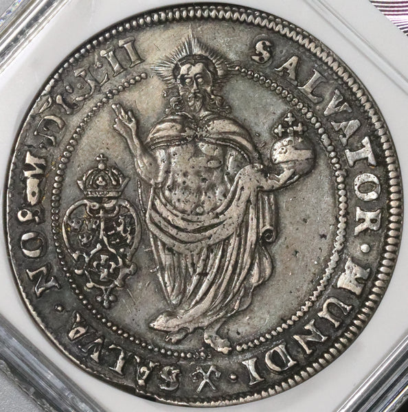 1652 NGC VF 25 Sweden Christina Riksdaler Silver Crown Christ Coin