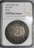 1652 NGC VF 25 Sweden Christina Riksdaler Silver Crown Christ Coin (21052501D)