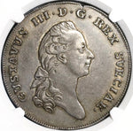 1776 NGC AU 50 Sweden Silver Riksdaler Scarce Small Cross Dav-1735 Coin (20121901C)