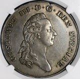 1776 NGC AU 50 Sweden Silver Riksdaler Scarce Small Cross Dav-1735 Coin (20121901C)