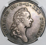 1776 NGC XF Det Sweden Silver Riksdaler Large Cross Dav-1735 Coin (20111801D)