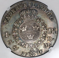 1776 NGC XF Det Sweden Silver Riksdaler Large Cross Dav-1735 Coin (20111801D)