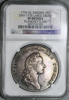 1776 NGC XF Det Sweden Silver Riksdaler Large Cross Dav-1735 Coin (20111801D)