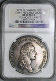 1776 NGC XF Det Sweden Silver Riksdaler Large Cross Dav-1735 Coin (20111801D)