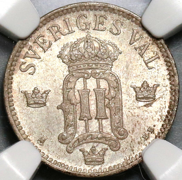 1907 NGC MS 65 Sweden Silver 25 Ore Last Oscar II Coin (20082802C)