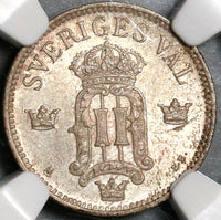 1907 NGC MS 65 Sweden Silver 25 Ore Last Oscar II Coin (20082802C)