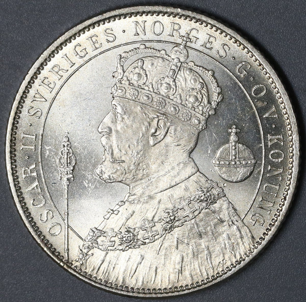 Sweden 2 Kronor Oscar II Reign Commemorative Silver Coin (19091201R)