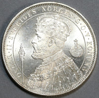 Sweden 2 Kronor Oscar II Reign Commemorative Silver Coin (19091201R)
