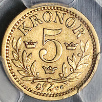 1882-EB PCGS XF 45 Sweden 5 Kronor Gold Oscar II 30k Minted Coin (21100702C)