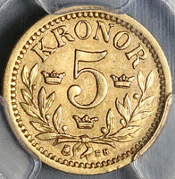 1882-EB PCGS XF 45 Sweden 5 Kronor Gold Oscar II 30k Minted Coin (21100702C)