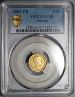 1882-EB PCGS XF 45 Sweden 5 Kronor Gold Oscar II 30k Minted Coin (21100702C)