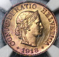 1918 NGC MS 65 Switzerland Brass 10 Rappen Mint State Swiss Coin (20052805C)