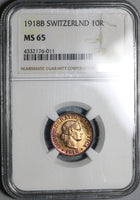 1918 NGC MS 65 Switzerland Brass 10 Rappen Mint State Swiss Coin (20052805C)