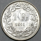 1911 Switzerland 1 Franc UNC Swiss Bern Mint Silver Coin (23112901C)