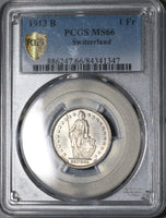 1913 PCGS MS 66 Switzerland 1 Franc Gem BU Swiss Silver Coin (20031501C)