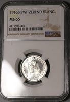 1916 NGC MS 65 Switzerland 1 Franc Mint State Swiss Silver Coin (20010303C)