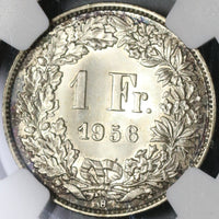 1956 NGC MS 67 Switzerland 1 Franc Mint State Swiss Coin POP 3/0 (21042501D)