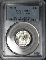 1965 PCGS MS 67 Switzerland 1 Franc Mint State Swiss Coin (19111202C)