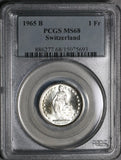 1965 PCGS MS 68 Switzerland 1 Franc Mint State Swiss Coin (20062801C)