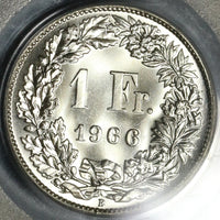 1966 PCGS MS 68 Switzerland 1 Franc Mint State Swiss Coin (19111703C)