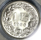 1966 PCGS MS 68 Switzerland 1 Franc Mint State Swiss Coin (19111703C)