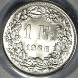 1966 PCGS MS 68 Switzerland 1 Franc Mint State Swiss Coin (20102001C)