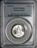 1966 PCGS MS 68 Switzerland 1 Franc Mint State Swiss Coin (20102001C)