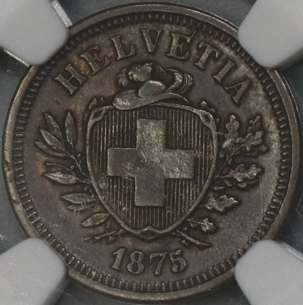 1875 NGC AU 58 Switzerland 1 Rappen Swiss Key Date Bronze Coin (21090403C)