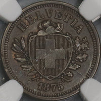 1875 NGC AU 58 Switzerland 1 Rappen Swiss Key Date Bronze Coin (21090403C)