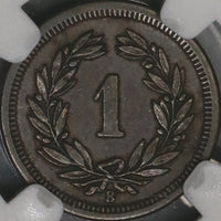 1875 NGC AU 58 Switzerland 1 Rappen Swiss Key Date Bronze Coin (21090403C)