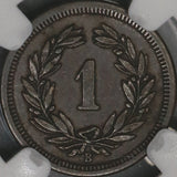 1875 NGC AU 58 Switzerland 1 Rappen Swiss Key Date Bronze Coin (21090403C)