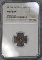 1875 NGC AU 58 Switzerland 1 Rappen Swiss Key Date Bronze Coin (21090403C)