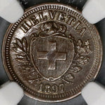 1897 NGC MS 62 Switzerland 1 Rappen Key Date Swiss Coin POP 2/2 (18111901C)