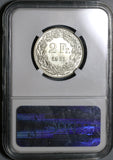 1931 NGC MS 66 Switzerland 2 Francs Mint State Swiss Silver Coin (20012203C)