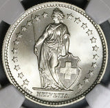 1957 NGC MS 67 Switzerland 2 Francs Swiss Gem Silver Coin POP 6/0 (22020503C)