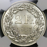 1957 NGC MS 67 Switzerland 2 Francs Swiss Gem Silver Coin POP 6/0 (22020503C)