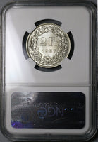 1957 NGC MS 67 Switzerland 2 Francs Swiss Gem Silver Coin POP 6/0 (22020503C)