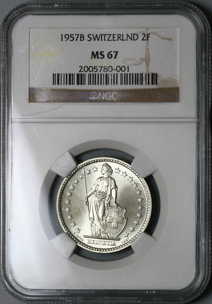 人気大割引 Switzerland 67 MS NGC 1957 2 Coin Silver Gem Swiss Francs コレクション