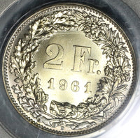 1961 PCGS MS 68 Switzerland 2 Francs Mint State Swiss Coin Pop 4/0 (19111704C)