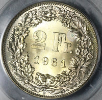 1961 PCGS MS 68 Switzerland 2 Francs Mint State Swiss Gem Coin Pop 4/0 (20102003C)