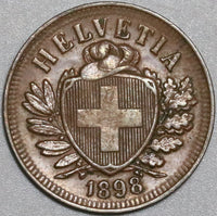 1898 Switzerland 2 Rappen AU Swiss Key Date Coin (20080201C)