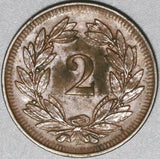 1898 Switzerland 2 Rappen AU Swiss Key Date Coin (20080201C)