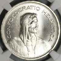 1954 NGC MS 65 Switzerland 5 Francs William Tell Swiss Gem Silver Coin (23011802C)