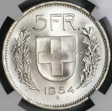 1954 NGC MS 65 Switzerland 5 Francs William Tell Swiss Gem Silver Coin (23011802C)