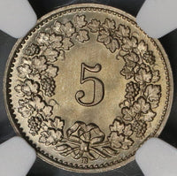 1922 NGC MS 67 Switzerland 5 Rappen Swiss Coin POP 2/0 (19032001C)