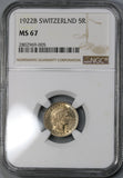 1922 NGC MS 67 Switzerland 5 Rappen Swiss Coin POP 2/0 (19032001C)