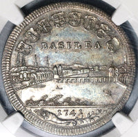 1741 Basel NGC AU 53 1/2 Thaler Dragon City View Swiss Canton Silver Coin (20092802C)